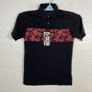 Dixxon Polo Shirt Mens XS‎ Black Short Sleeve Floral Collared Cotton Blend New